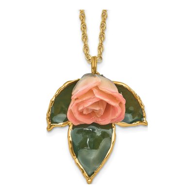 Real Rose & Leaf Pendant Necklace, Gold-tone, 20 in