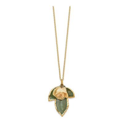 Real White Rose & Leaf 20" Gold-Tone Necklace – view 2