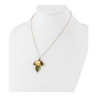 Real White Rose & Leaf 20" Gold-Tone Necklace – view 4