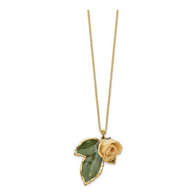 Real White Rose & Leaf 20" Gold-Tone Necklace – view 5