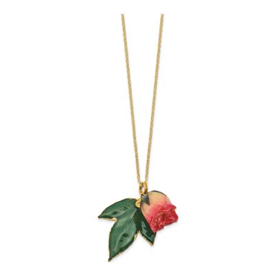 Real Rosebud & Leaf Necklace, 20 in Gold-tone – view 5
