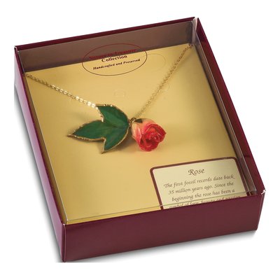 Real Rosebud & Leaf Necklace, 20 in Gold-tone – view 6