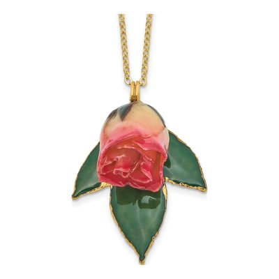 Real Rosebud & Leaf Necklace, 20 in Gold-tone