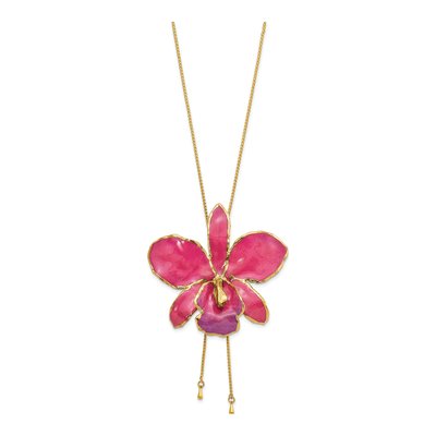 Real Fuchsia Orchid Necklace with 24K Gold Trim – view 2