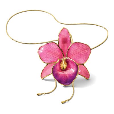 Real Fuchsia Orchid Necklace with 24K Gold Trim – view 7
