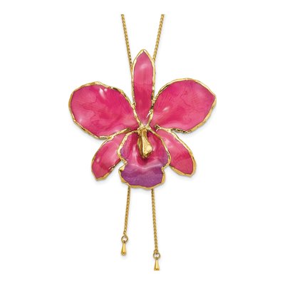 Real Fuchsia Orchid Necklace with 24K Gold Trim