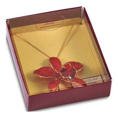Real Red Orchid Necklace with 24K Gold Trim – view 5