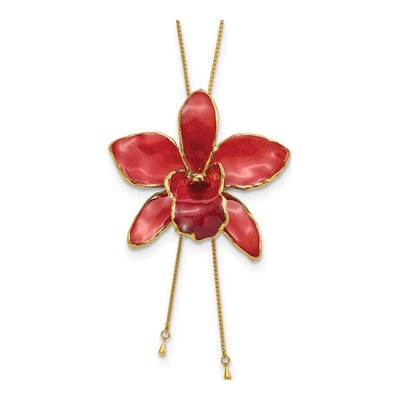 Real Red Orchid Necklace with 24K Gold Trim