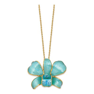 Real Blue Orchid Necklace, 24K Gold-trim – view 2