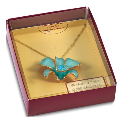 Real Blue Orchid Necklace, 24K Gold-trim – view 5