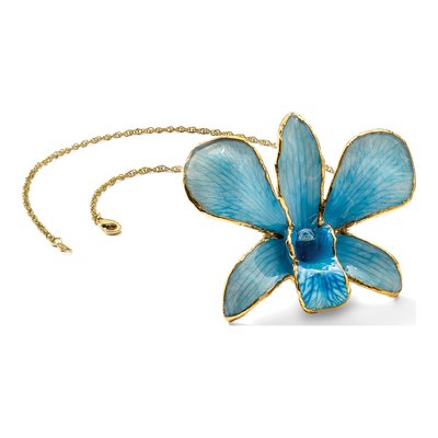 Real Blue Orchid Necklace, 24K Gold-trim – view 7