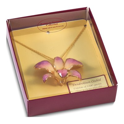 Real Dendrobium Orchid 24K Gold-trim Necklace, 20" – view 5