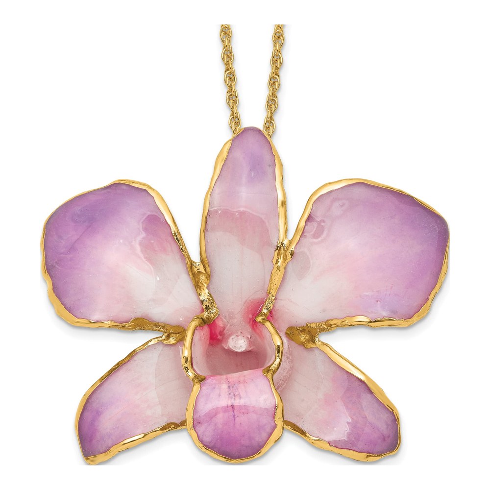 Real Dendrobium Orchid 24K Gold-trim Necklace, 20"