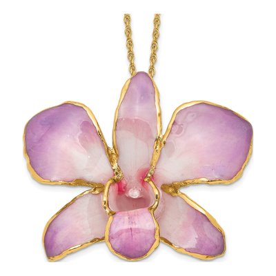 Real Dendrobium Orchid 24K Gold-trim Necklace, 20"