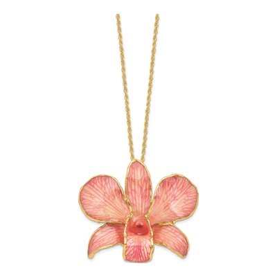 24K Gold-trim Real Pink Orchid 20" Necklace – view 2