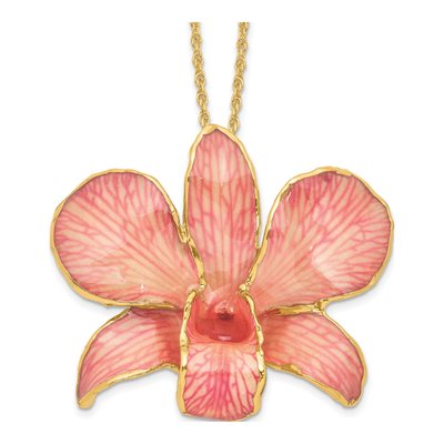 24K Gold-trim Real Pink Orchid 20" Necklace