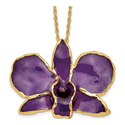 24K Gold-Trim Purple Real Orchid 20" Necklace