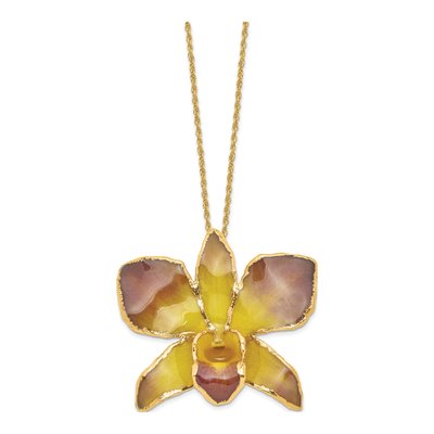 Real Orchid Necklace, 24K Gold-trim, 20 in Chain – view 2