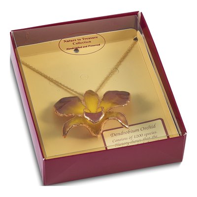 Real Orchid Necklace, 24K Gold-trim, 20 in Chain – view 5