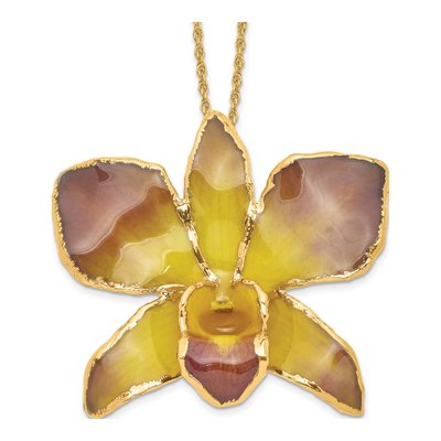 Real Orchid Necklace, 24K Gold-trim, 20 in Chain