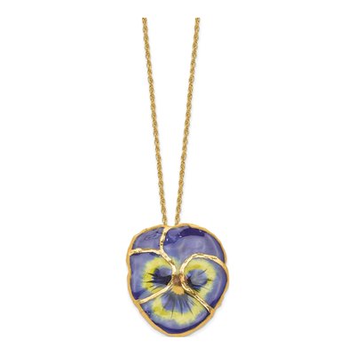 Real Blue Pansy Pendant Necklace, 24K Gold-trim, 20 in – view 2