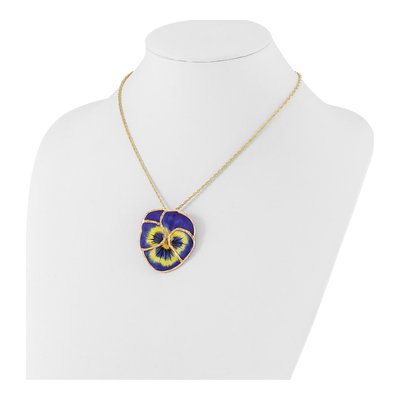 Real Blue Pansy Pendant Necklace, 24K Gold-trim, 20 in – view 4