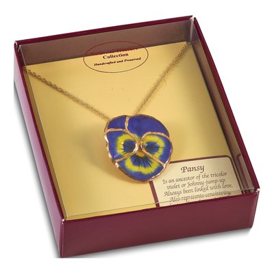 Real Blue Pansy Pendant Necklace, 24K Gold-trim, 20 in – view 5