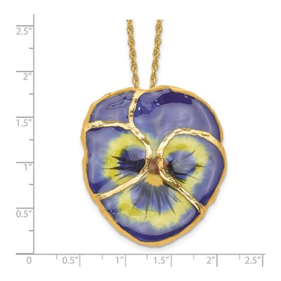 Real Blue Pansy Pendant Necklace, 24K Gold-trim, 20 in – view 6