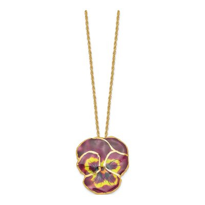 Real Pansy Necklace, 24K Gold-trim, 20in Chain – view 2