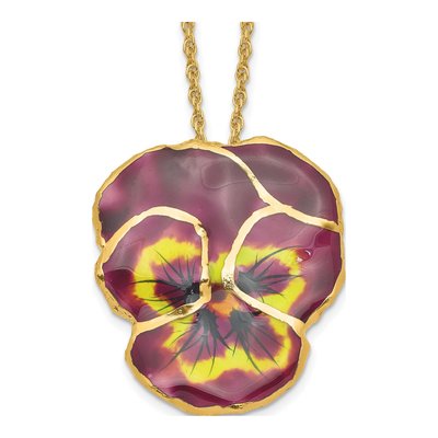 Real Pansy Necklace, 24K Gold-trim, 20in Chain