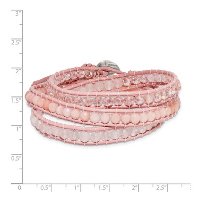 Leather Wrap Bracelet with Rose Quartz & Crystal – view 2