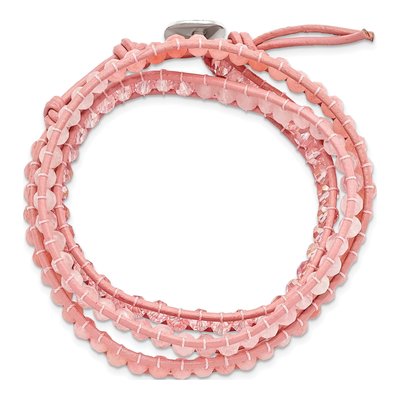 Leather Wrap Bracelet with Rose Quartz & Crystal – view 3