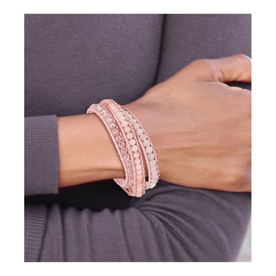 Leather Wrap Bracelet with Rose Quartz & Crystal – view 4