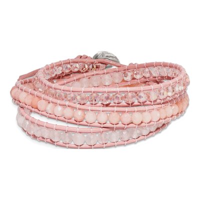 Leather Wrap Bracelet with Rose Quartz & Crystal
