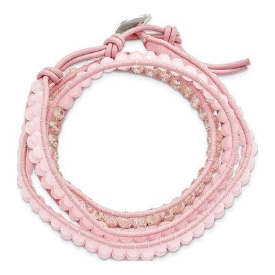 Pink Leather Rose Quartz Wrap Bracelet – view 2