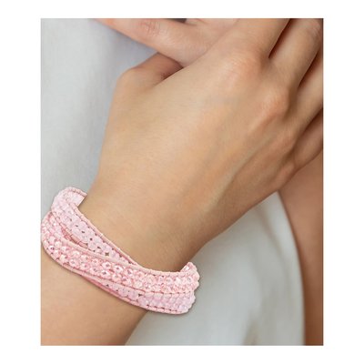 Pink Leather Rose Quartz Wrap Bracelet – view 3