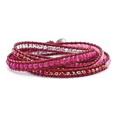 Multi-Color Jade & Crystal Leather Wrap Bracelet