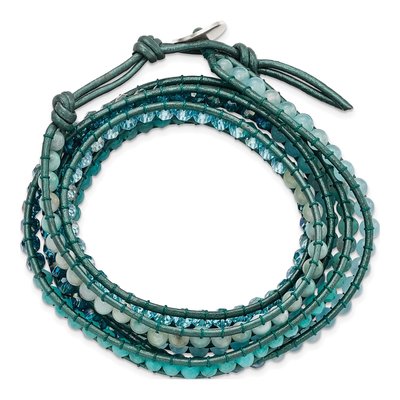 Amazonite & Blue Quartz Leather Wrap Bracelet – view 3