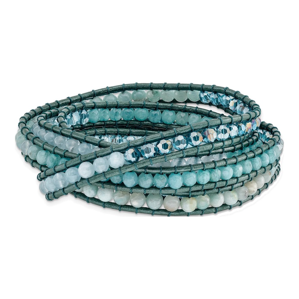 Amazonite & Blue Quartz Leather Wrap Bracelet