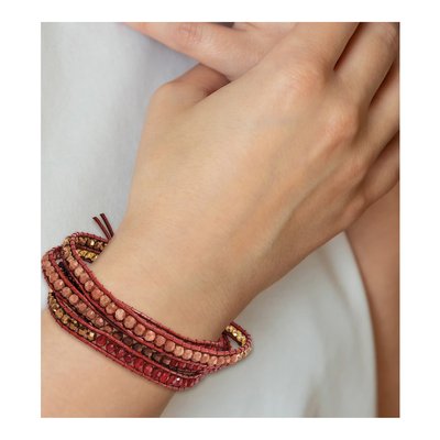 Crystal & Red Quartz Leather Wrap Bracelet – view 4