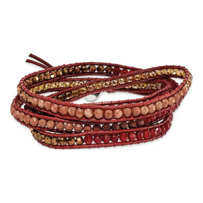 Crystal & Red Quartz Leather Wrap Bracelet