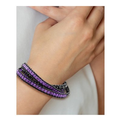 Black Crystal & Purple Quartz Leather Wrap Bracelet – view 2