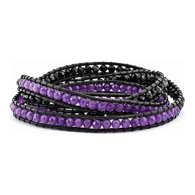 Black Crystal & Purple Quartz Leather Wrap Bracelet
