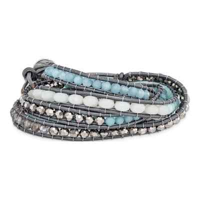Aquamarine & Blue Quartz Leather Wrap Bracelet