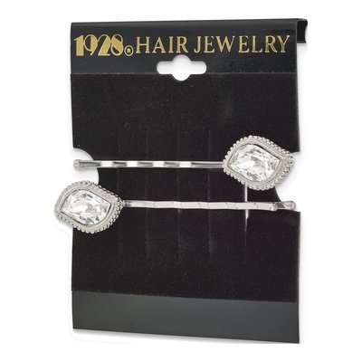1928 Jewelry Silver-Tone Crystal Hairpins, Set of 2 – view 4