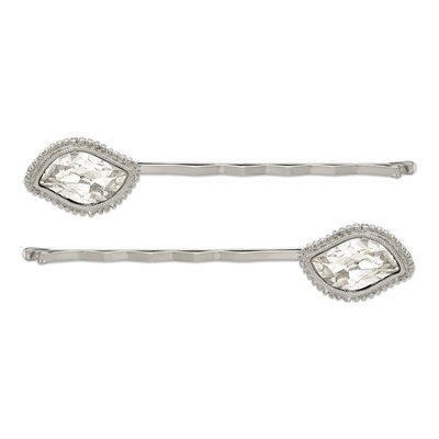 1928 Jewelry Silver-Tone Crystal Hairpins, Set of 2