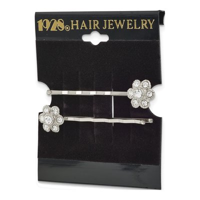 1928 Jewelry Silver-Tone Crystal Flower Hairpin Set – view 4