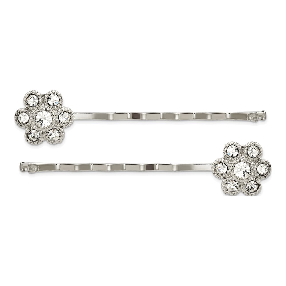 1928 Jewelry Silver-Tone Crystal Flower Hairpin Set