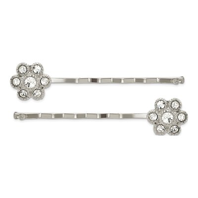1928 Jewelry Silver-Tone Crystal Flower Hairpin Set