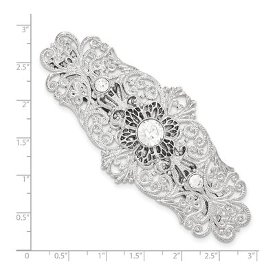 1928 Jewelry Silver-Tone Filigree Crystal Hair Barrette – view 2